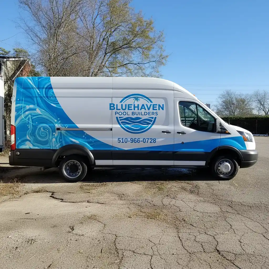 Bluehaven Pool Builders service van ready for pool construction in Berkeley